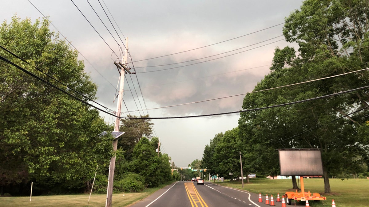 A line of severe thunderstorms approaches Mount Holly, N.J. on June 3.