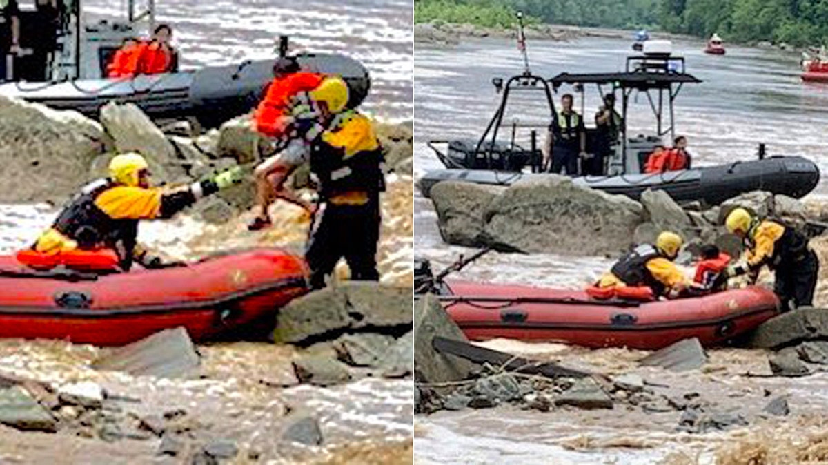 Four children were among the 12 people who were rescued from the rocks along the Potomac River on Saturday by rapidly rising waters.