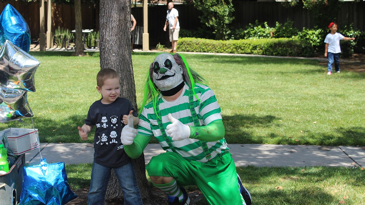 Brodie celebrated being cancer-free with his "creepy clown friends" in California's Central Valley.