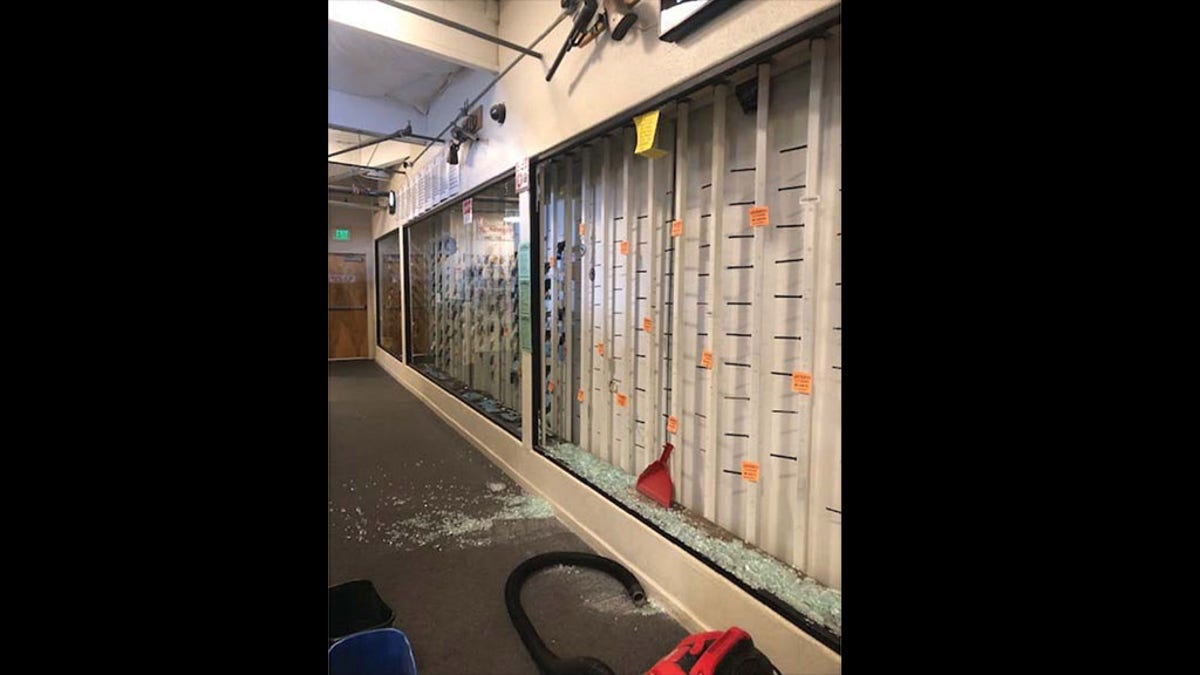 Shelves were left empty after looters stole dozens of firearms from Guns, Fishing and Other Stuff, a two-story gun and outdoor recreation store in Vacaville, Calif., on June 1. (Courtesy DOJ)