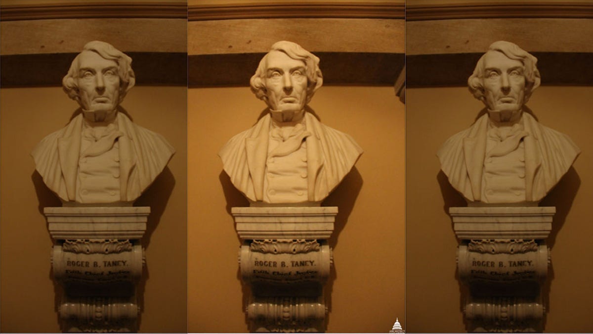 The bust of Roger B. Taney, the chief justice of the Supreme Court who wrote the opinion in the Dred Scott case, which ruled that Blacks, free or otherwise, "were not intended to be" American citizens under the Constitution. (Courtesy Architect of the Capitol.)