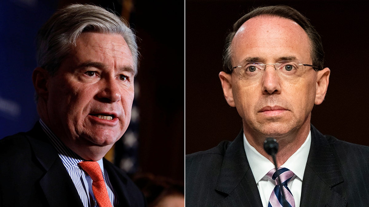 Sen. Sheldon Whitehouse, D-R.I., grilled former Deputy Attorney General Rod Rosenstein Wednesday on an alleged lack of transparency from the Department of Justice in recent years. (Reuters, AP)