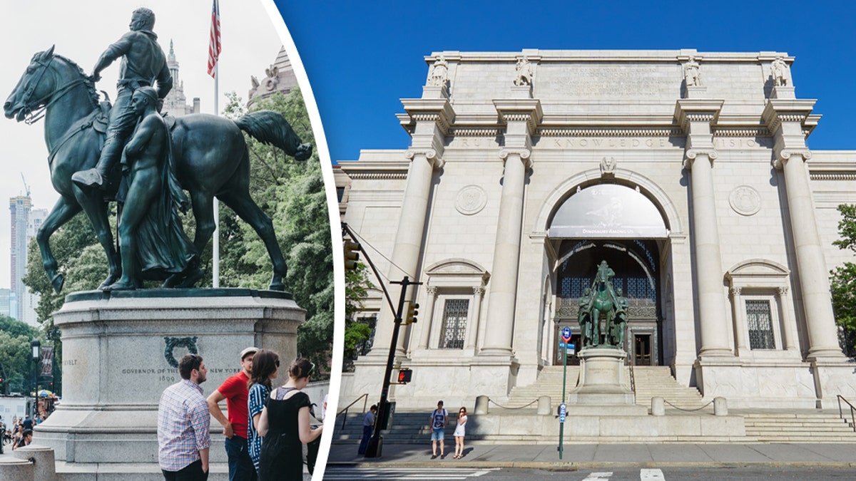 New York, USA - June 2, 2018: People next to Theodore Roosevelt statue by The American Museum of Natural History in Manhattan, New York, one of the largest museums in the world.