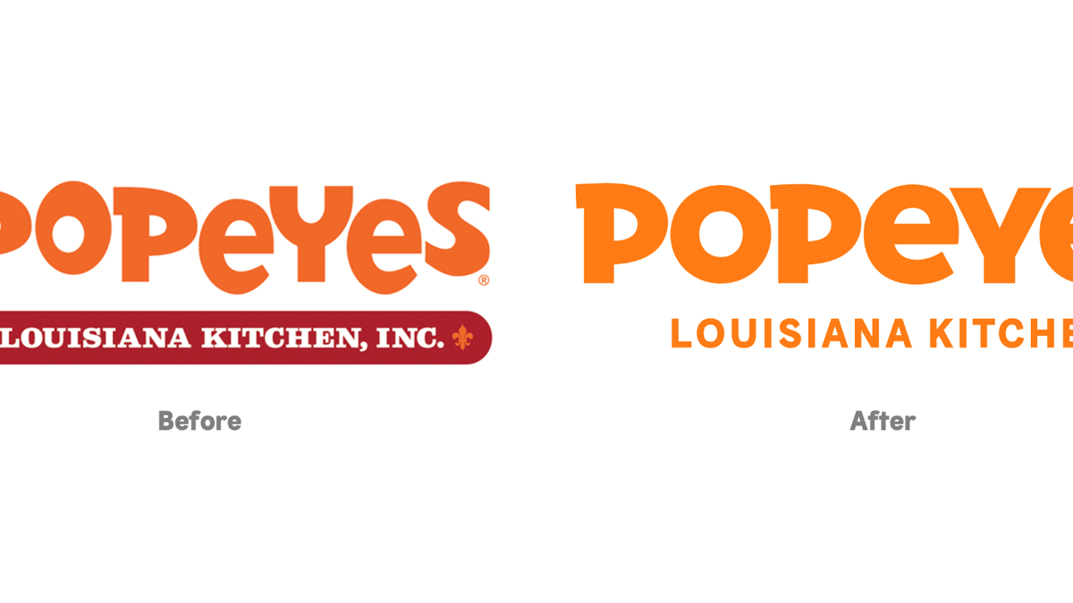 The “more matured logo,” ditches the iconic red “Louisiana Kitchen, Inc.” lettering at the bottom and has uniform spacing between characters.