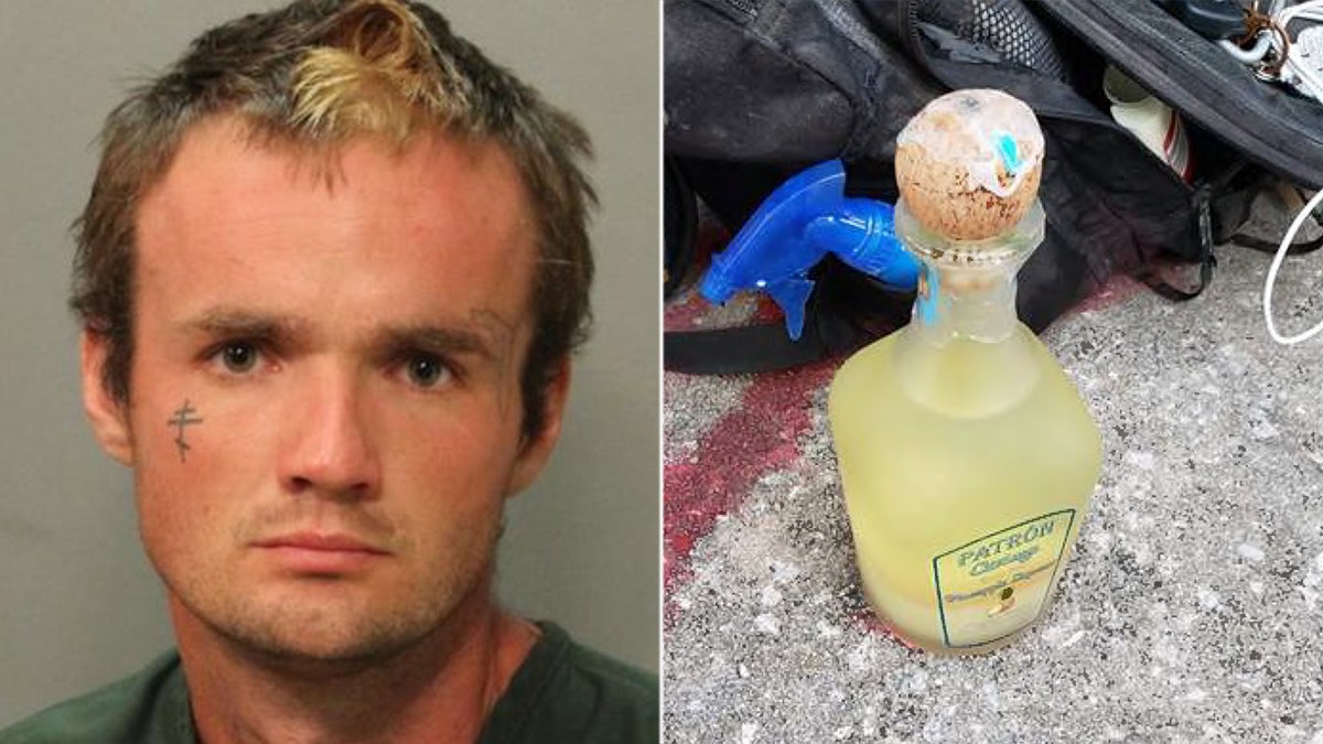 Mugshot for Ivan Zecher. Prosecutors released a photo of the Molotov cocktail they say he was in possession of at a George Floyd protest in Jacksonville May 31.