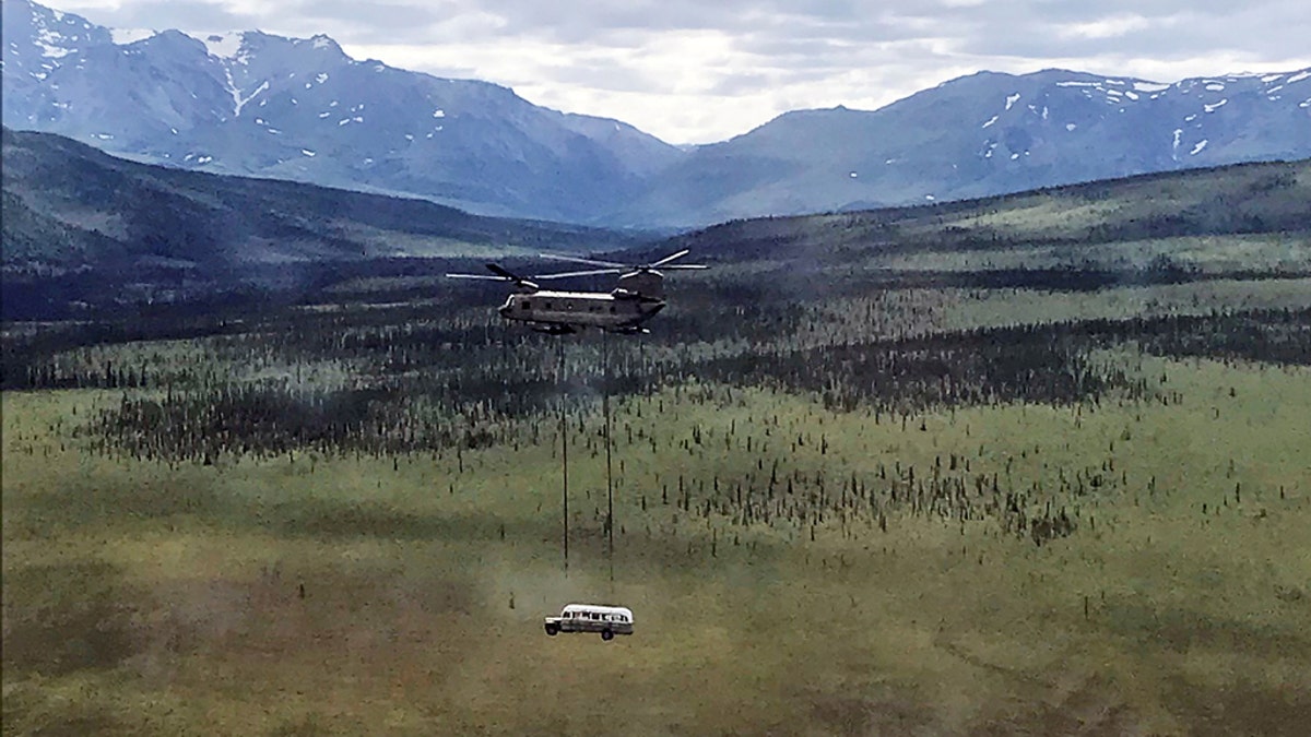 The U.S. Army removed the bus via helicopter from a trail outside Denali National Park.