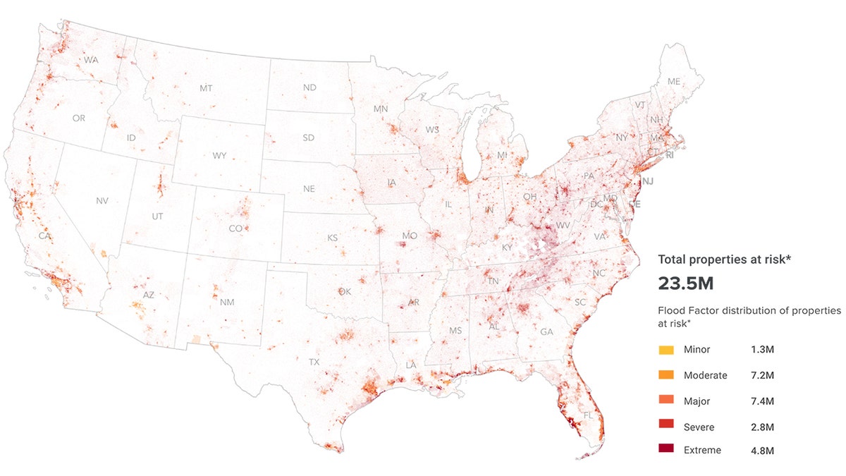 The total number of properties at risk on Flood Factor's map.