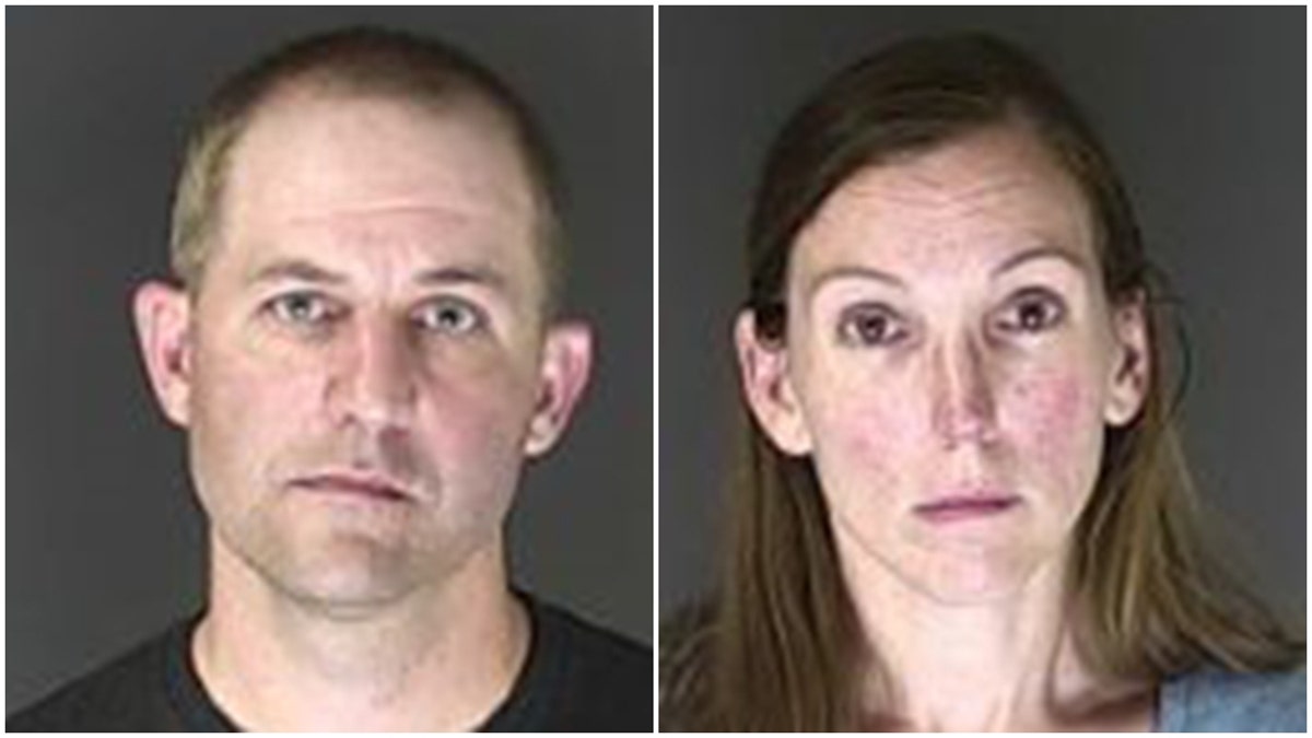 Ryan Sabin, 41, and Tara Sabin, 42, surrendered to authorities Tuesday, June 16, 2020, after they were accused of accused of killing their 11-year-old son by forcing him to drink large amounts of water. (El Paso County Sheriff's Department)