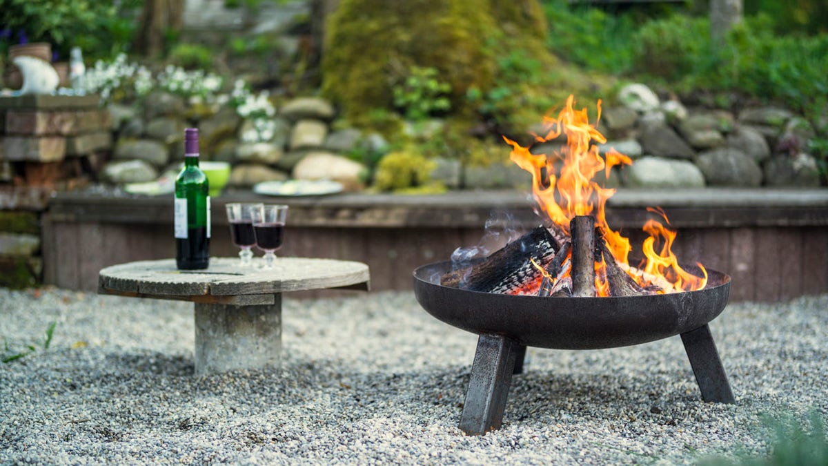 fire pit with wine