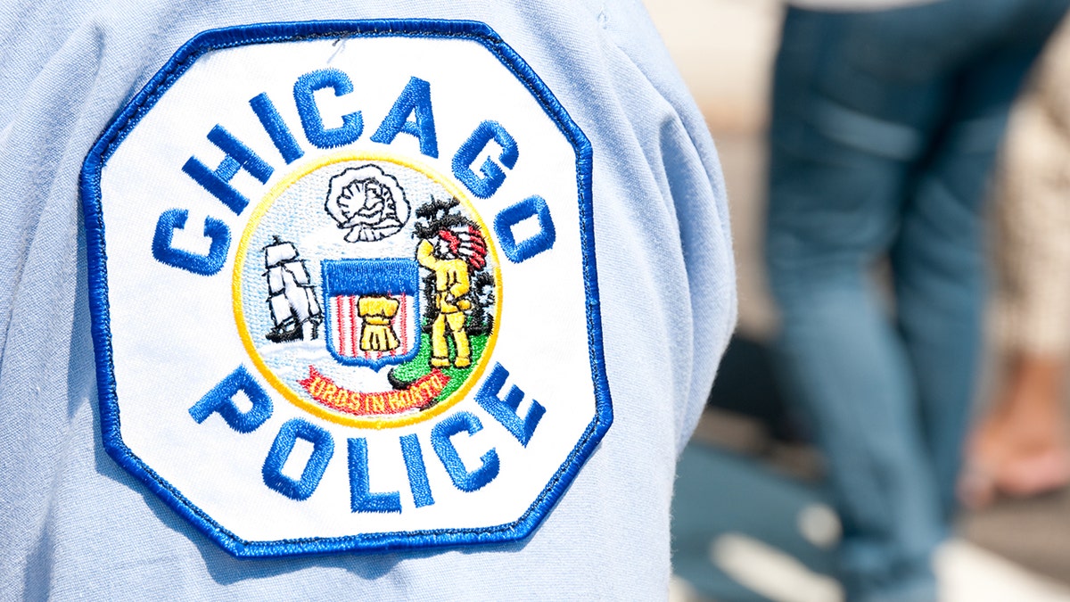 A Chicago police patch on the arm of an officer. 
