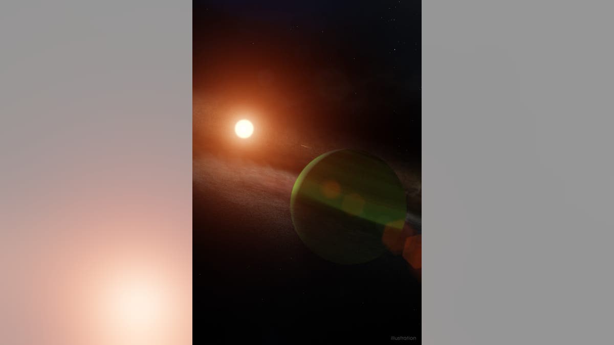 This illustration depicts one interpretation of the planet AU Mic b and its young red dwarf host star. The system lies about 32 light-years away in the southern constellation Microsopium. (Credit: NASA's Goddard Space Flight Center/Chris Smith (USRA))