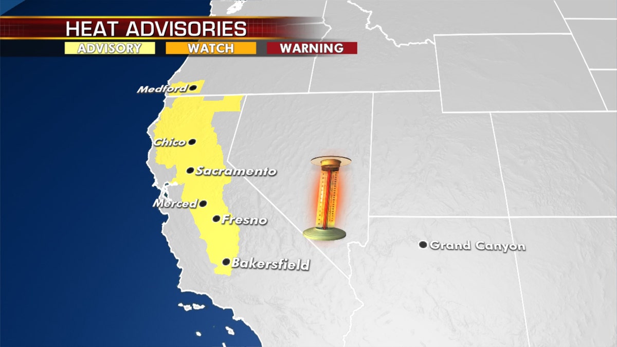 Heat advisories stretch from central to northern California and into Oregon.