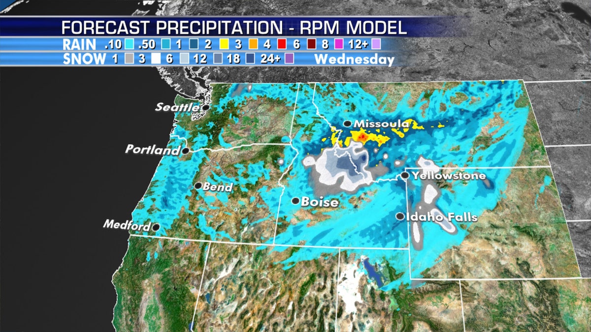 Up to a foot of snow is forecast to fall in the northern Rockies as the Northwest sees cool temperatures.