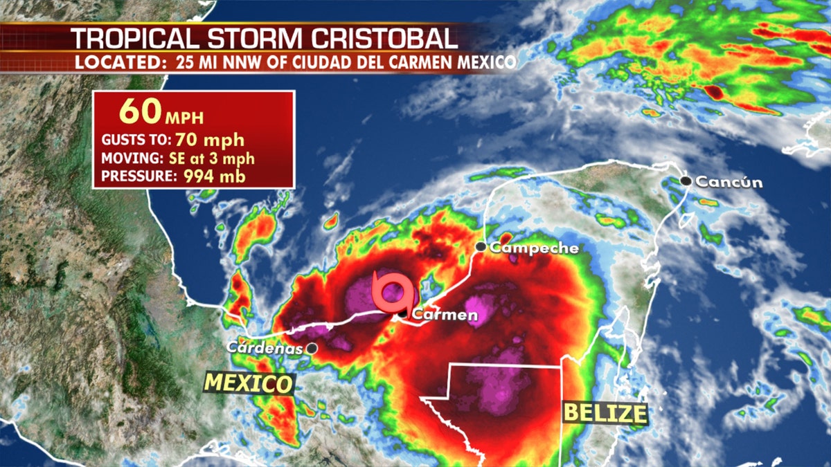 The location of Tropical Storm Cristobal on Wednesday morning.