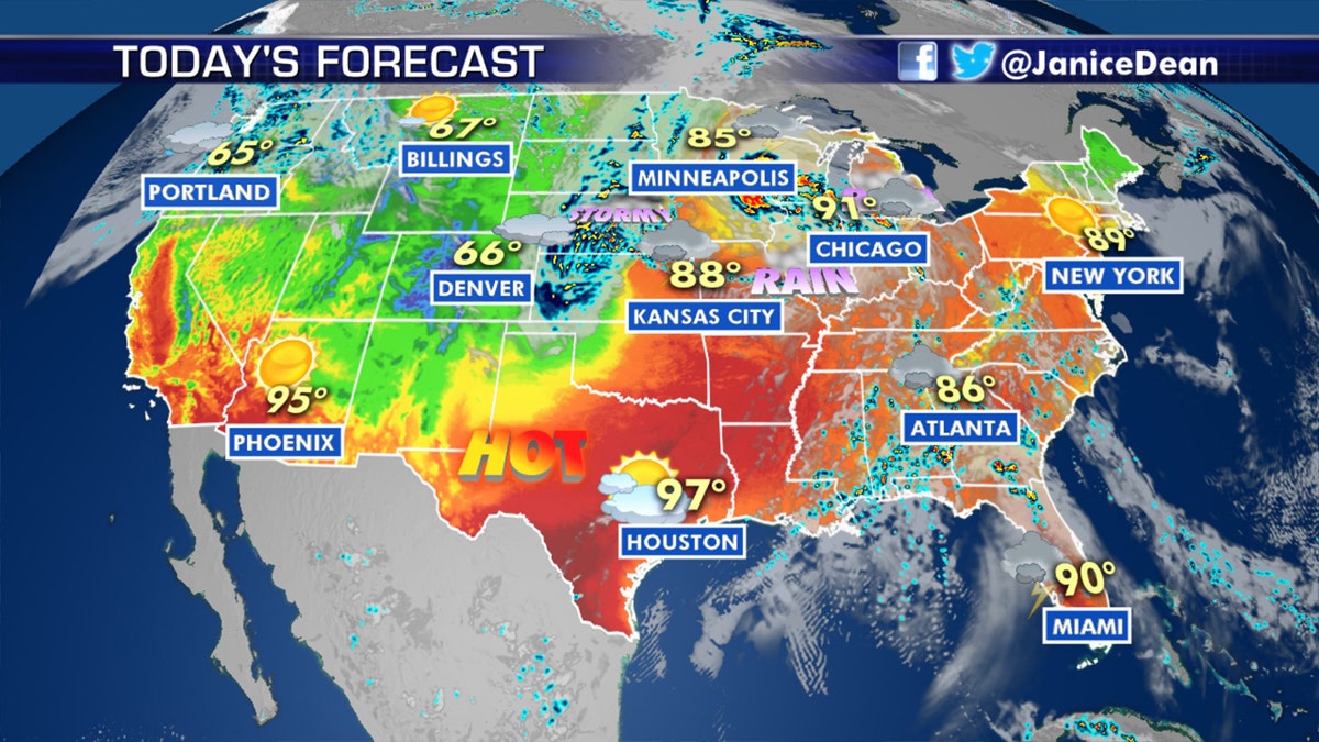 Hot weather continues across the South, while a fire danger lingers in California on Tuesday.