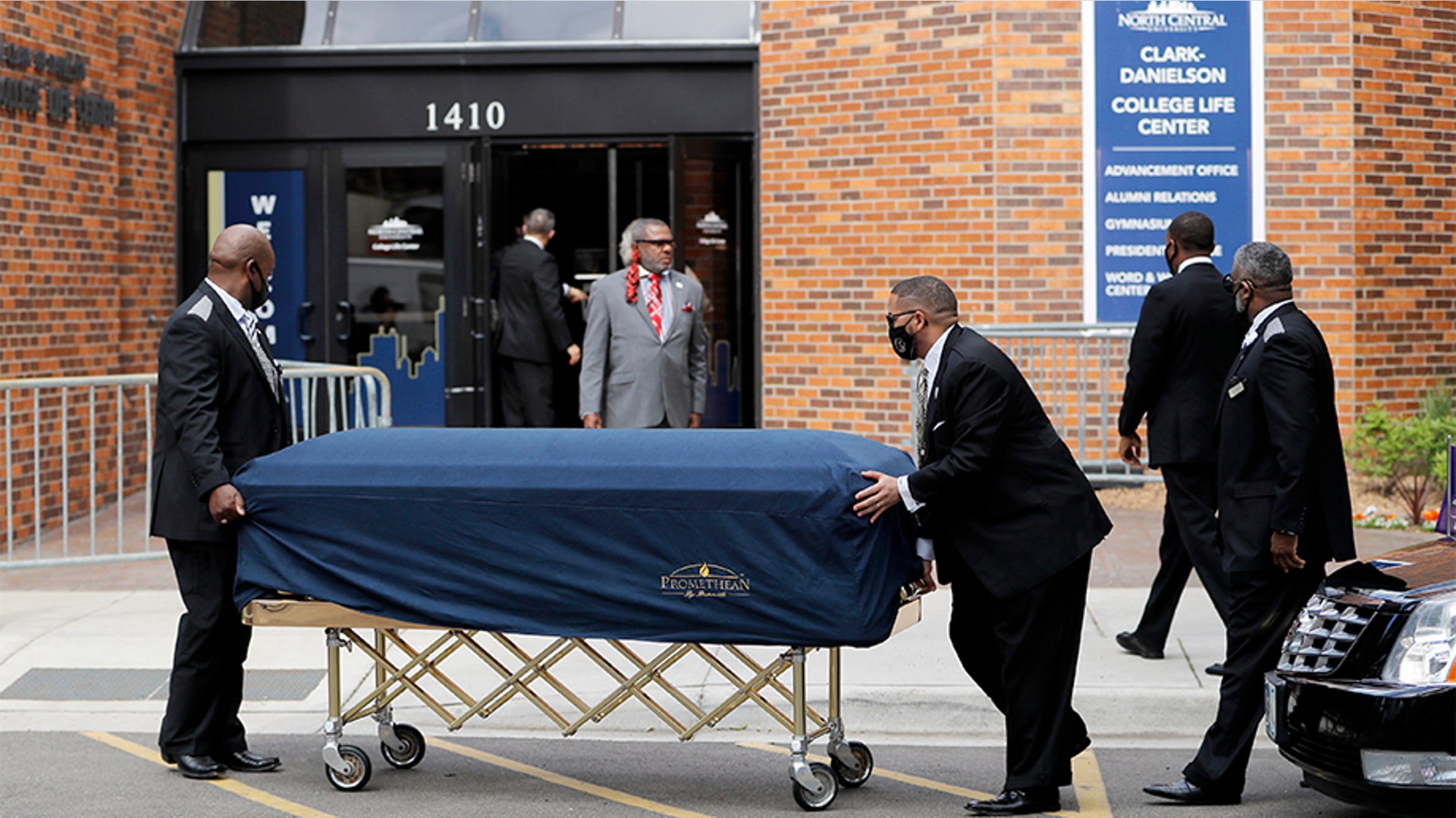 The body of George Floyd arriving before his memorial services.