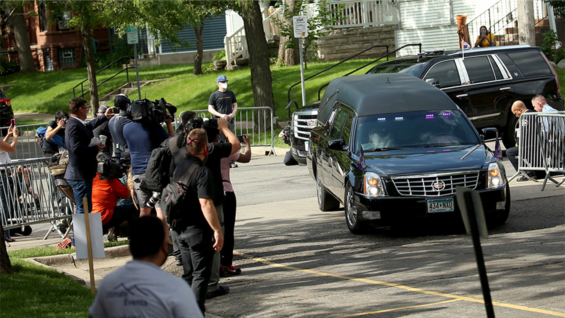 The remains of George Floyd arriving at North Central University for a memorial service.