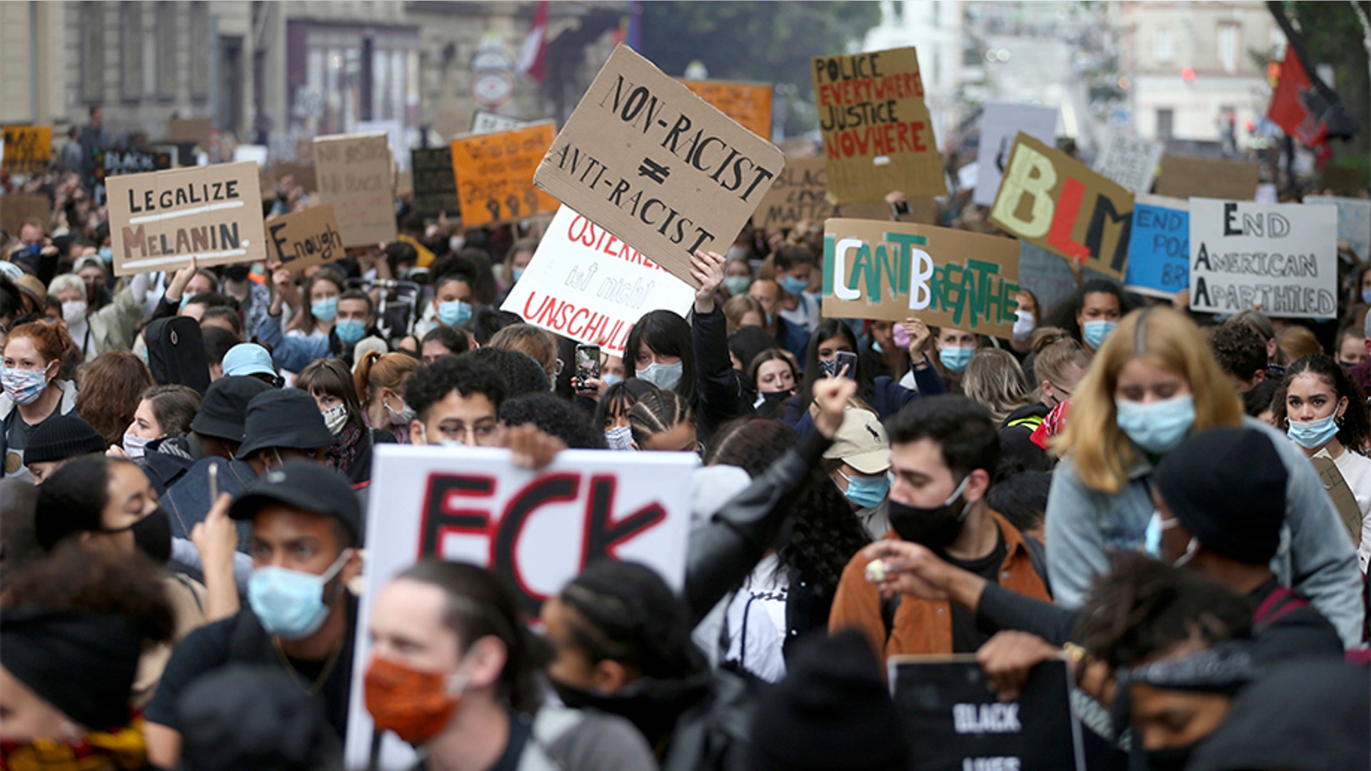 Demonstrators gathering in Vienna, Austria, in solidarity.