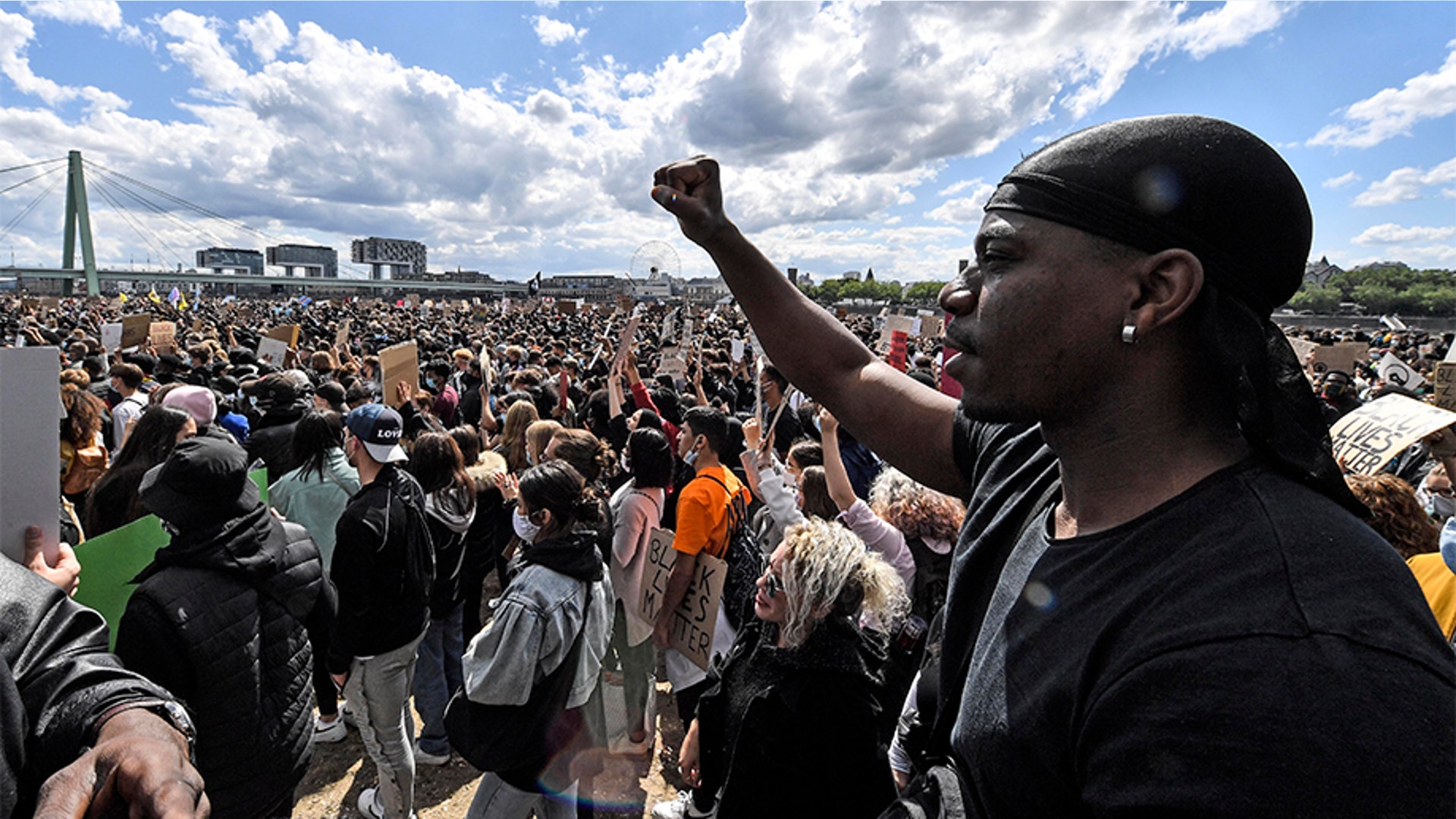 Thousands of people demonstrating in Cologne, Germany.