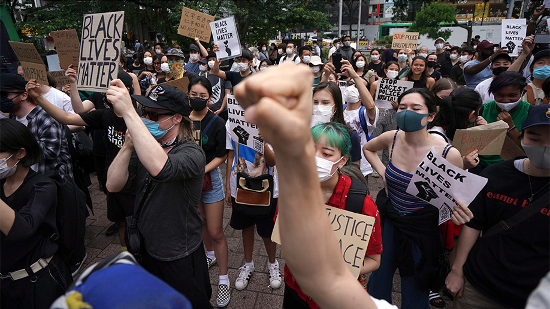 People gathering to protest during a solidarity rally in Tokyo, Japan. 