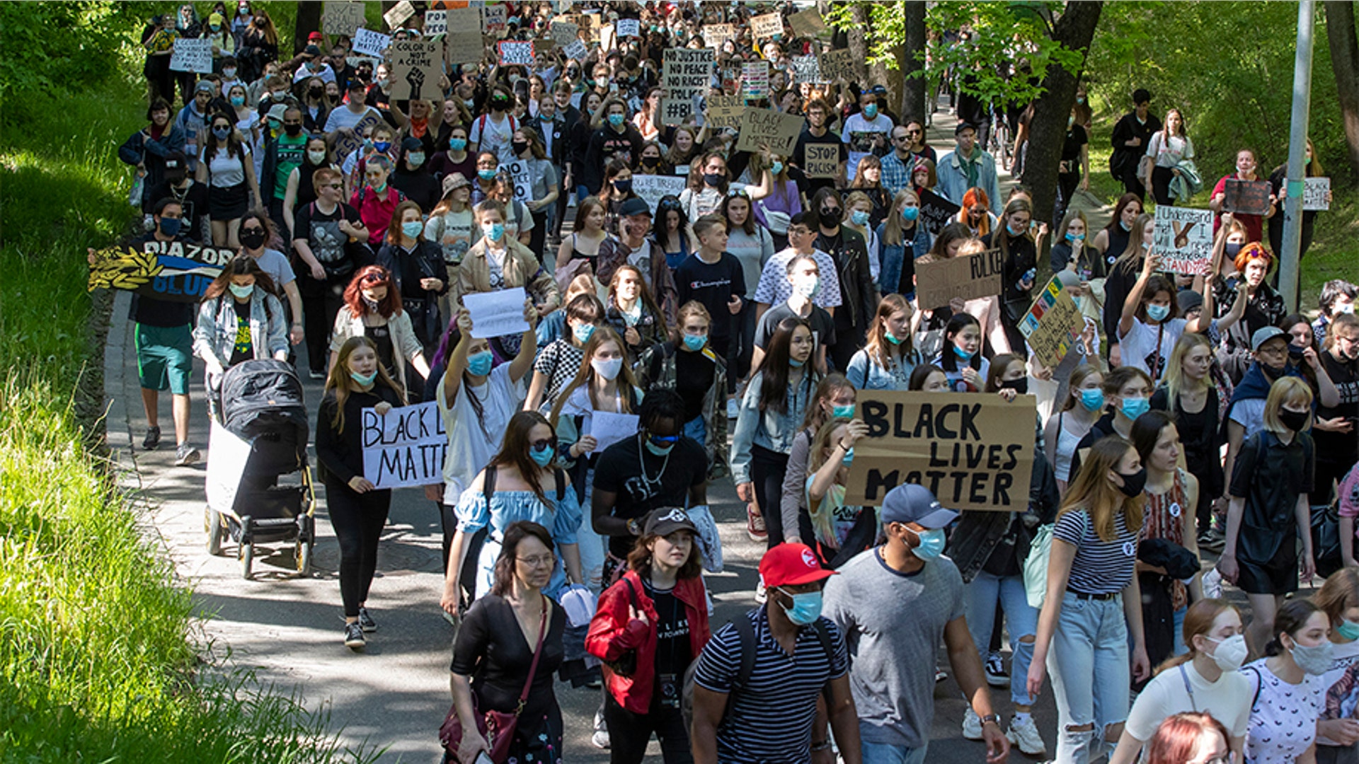 Protesters marching in Vilnius, Lithuania, on Friday, over the death of George Floyd.