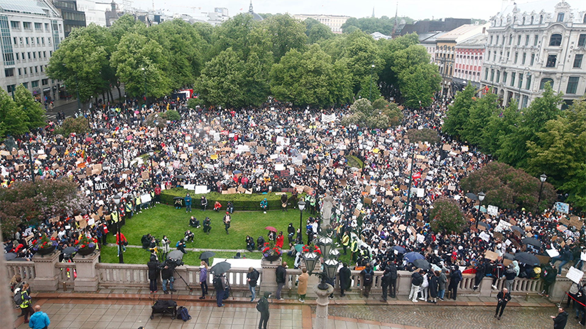 Protesters gathering at a demonstration in Oslo.