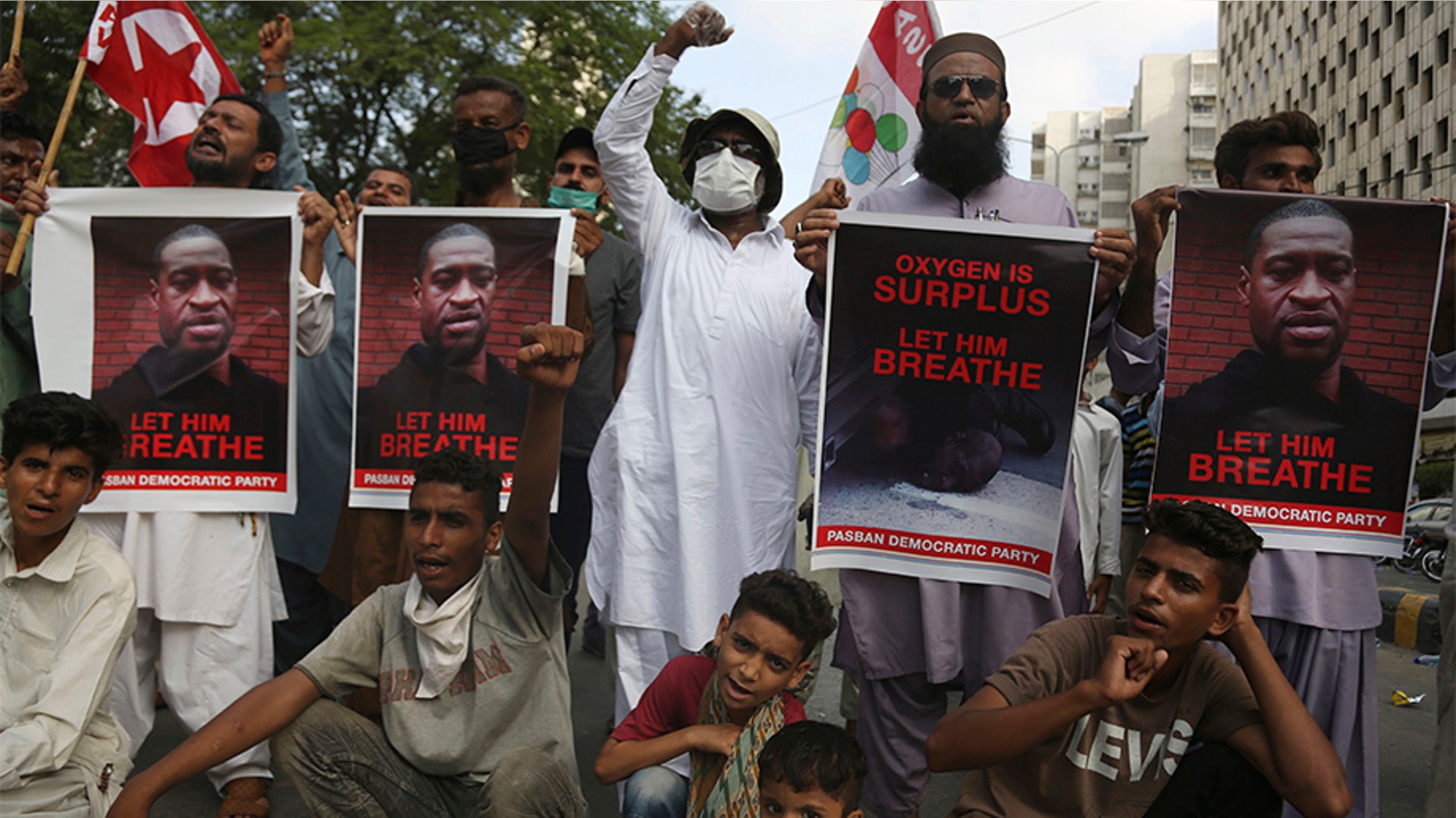 Activists protesting Friday, in Karachi, Pakistan.