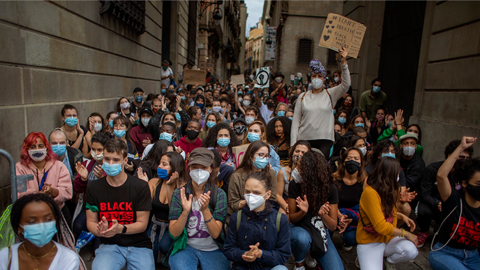 Thousands gathering in Barcelona, Spain.