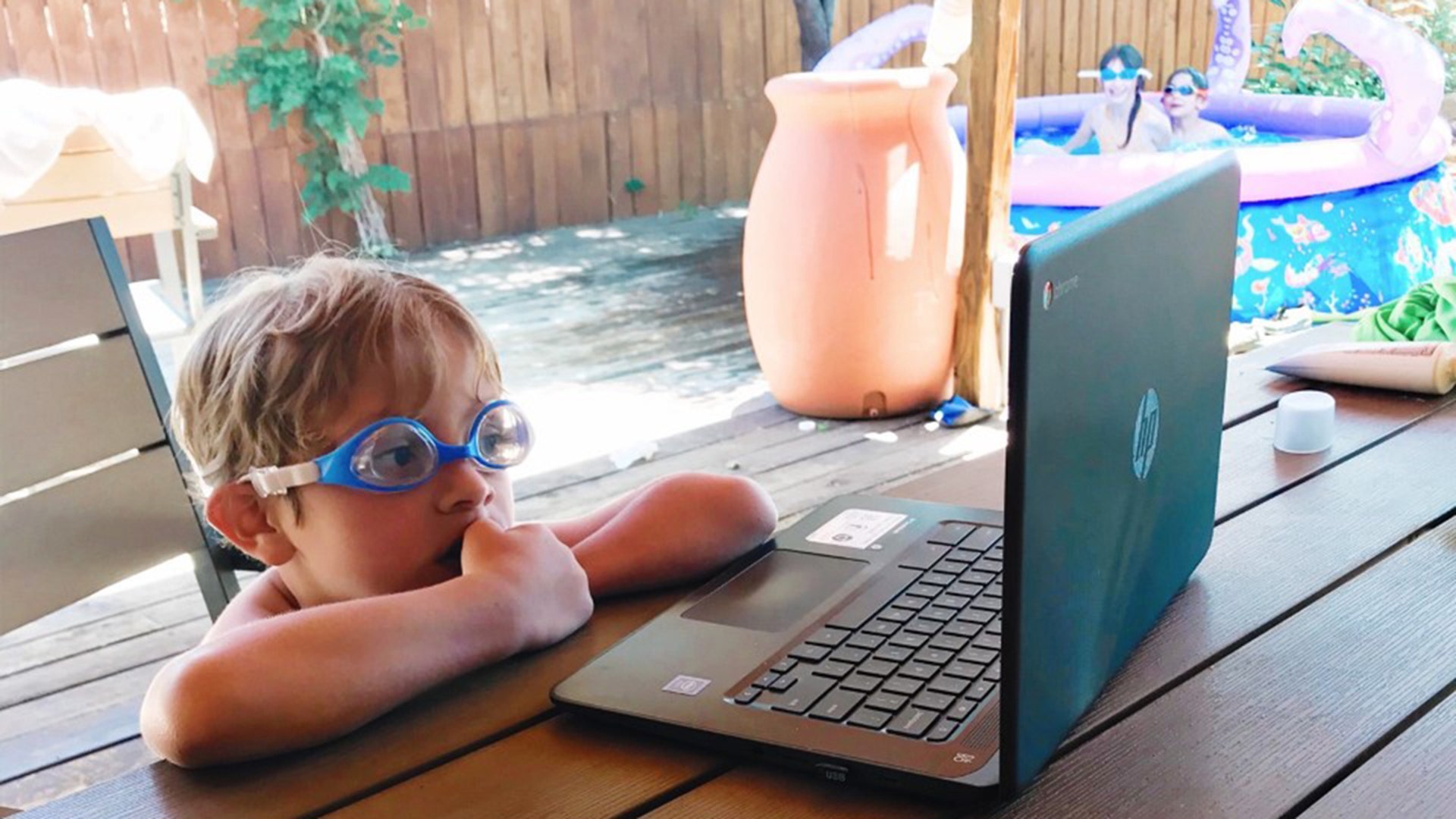This is what the USA is really about...my grandson leaving his pool to watch the space launch Waiting for the astronauts to launch. “I’m just so excited!!” He keeps whispering