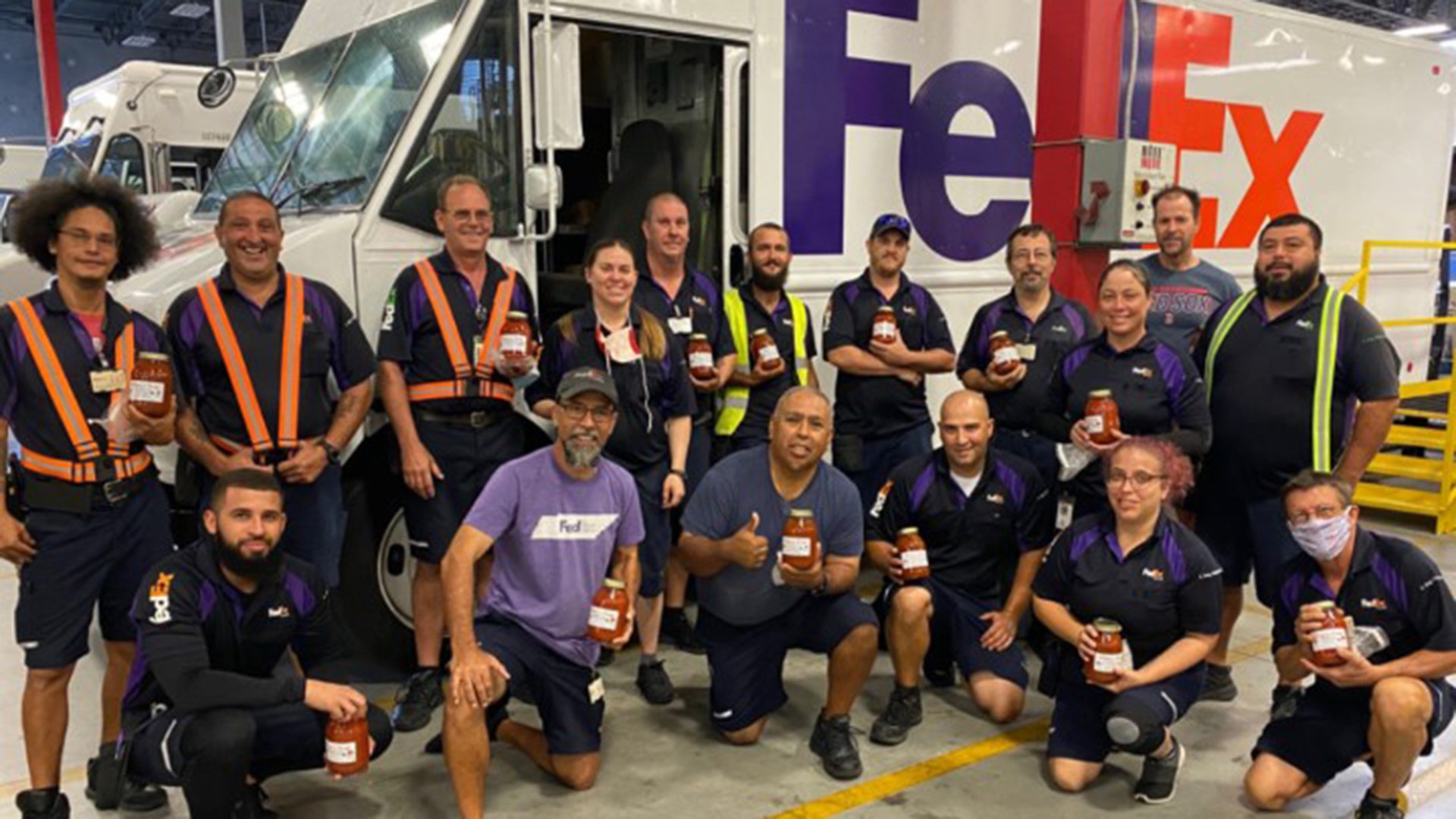 America together ! Michaels of Brooklyn donating Tomato sauce to FedEx workers!
