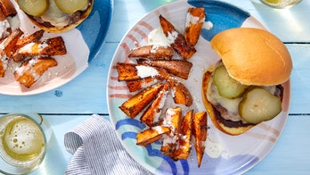 Summer grilling: Smoky cheeseburgers with elote-style sweet potatoes
