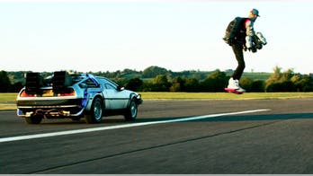 Viral pictures show man recreating iconic 'Back to the Future' moment with flying jetpack