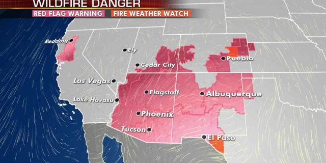 Critical fire conditions exist on Monday across the West and Southwest.