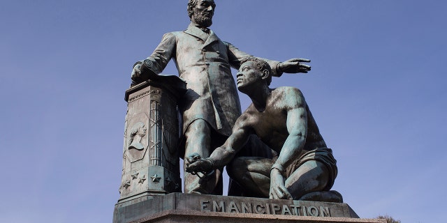 WASHINGTON, D.C. - NOVEMBER 11: The Lincoln Emancipation Statue sits in Lincoln Park on November 11, 2017 in Washington D.C.'s Capital Hill neighborhood. Paid for by former slaves and placed in the park in 1876, the statue depicts racial attitudes of the 19th century from a northern perspective. (Photo by Andrew Lichtenstein/Corbis via Getty Images)