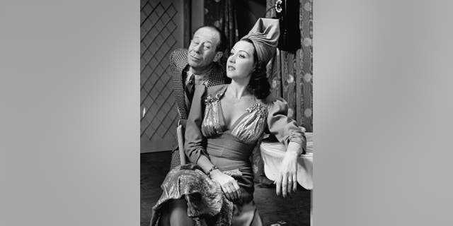 Musical stars Bert Lahr & Ethel Merman in a scene from the Broadway production of 'DuBarry Was a Lady.'