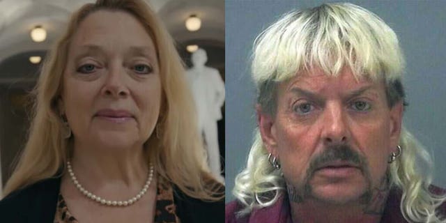 Carole Baskin (L) and Joe Exotic (R) from the Netflix documentary 'Tiger King.'