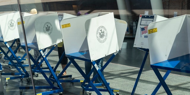 June 19, 2020: Early primary voting places opened in NYC. Social distance markers seen at the Brooklyn Museum of Art. (Photo by Lev Radin/Pacific Press/LightRocket via Getty Images)