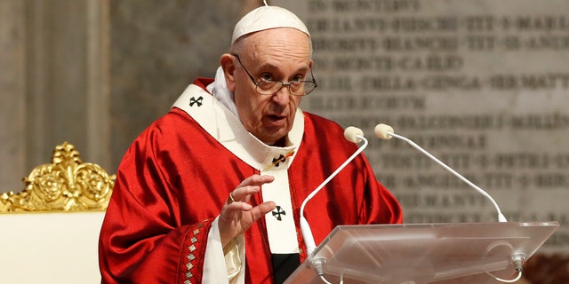 Pope Francis celebrates Mass in St. Peter's Basilica at the Vatican, May 31. (Remo Casilli/Pool Photo via AP)