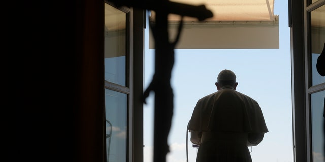 Pope Francis delivers his blessing from his studio window overlooking St. Peter's Square at the Vatican, May 31. (Vatican News via AP)