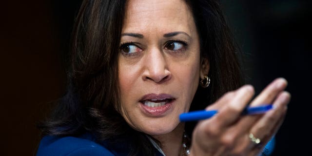 Sen. Kamala Harris, D-Calif., speaks during a Senate Judiciary Committee hearing examining issues facing prisons and jails during the coronavirus pandemic on Capitol Hill in Washington, Tuesday, June 2, 2020. (Tom Williams/CQ Roll Call/Pool via AP)