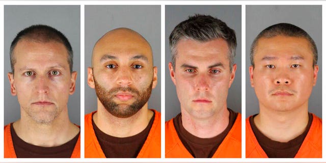 This combination of photos provided by the Hennepin County Sheriff's Office in Minnesota on Wednesday, June 3, 2020, shows Derek Chauvin, from left, J. Alexander Kueng, Thomas Lane and Tou Thao. Chauvin is charged with second-degree murder of George Floyd, a black man who died after being restrained by him and the other Minneapolis police officers on May 25. Kueng, Lane and Thao have been charged with aiding and abetting Chauvin.