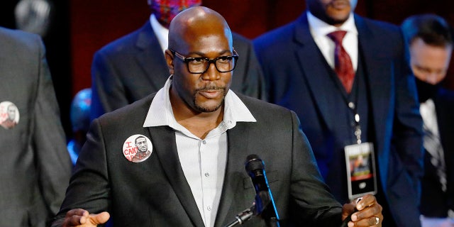 Philonise Floyd speaks at a memorial service for his brother, George Floyd at North Central University Thursday, June 4, 2020, in Minneapolis. (Associated Press)