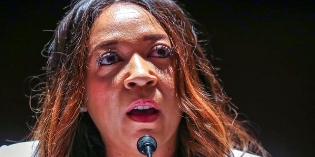 Angela Underwood Jacobs, a Lancaster, Calif., city council member, gives an opening statement during a House Judiciary Committee hearing on proposed changes to police practices and accountability on Capitol Hill, Wednesday, June 10, 2020, in Washington. (Michael Reynolds/Pool via AP)