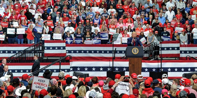 FILE - In this March 2, 2020 file photo, President Donald Trump speaks during a campaign rally in Charlotte, N.C. (AP Photo/Mike McCarn)