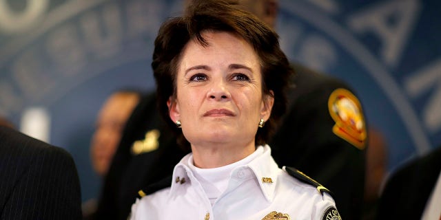In this Thursday, Jan. 4, 2018, file photo, Atlanta Police Chief Erika Shields attends a news conference in Atlanta. On Saturday, June 13, 2020, Atlanta Mayor Keisha Lance Bottoms announced that Shields is resigning after an officer fatally shot a man who snatched an officer’s Taser and ran after a struggle in a restaurant parking lot. (AP Photo/David Goldman)