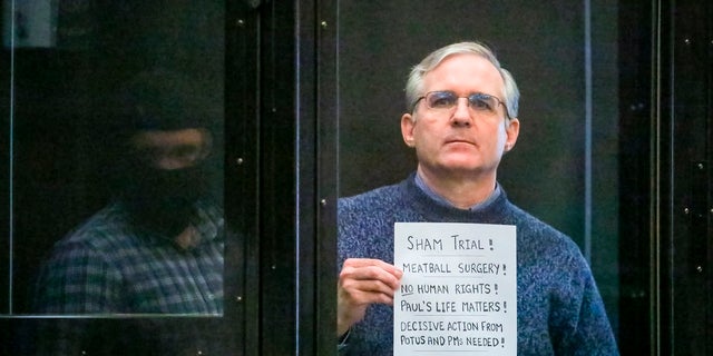 Paul Whelan listening to the verdict in a Moscow courtroom on Monday. (Sofia Sandurskaya, Moscow News Agency photo via AP)