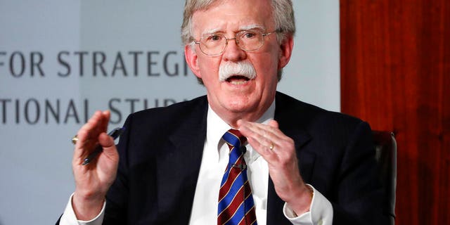 FILE - In this Sept. 30, 2019, file photo, former national security adviser John Bolton gestures while speakings at the Center for Strategic and International Studies in Washington. (AP Photo/Pablo Martinez Monsivais, File)