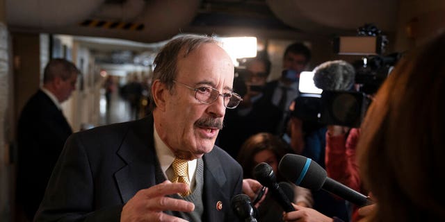 FILE - In this Dec. 17, 2019, file photo House Foreign Affairs Committee Chairman Eliot Engel, D-N.Y., talks to reporters as before he meets with fellow House Democrats at the Capitol in Washington. Amy McGrath and Engel live hundreds of miles apart in states with dramatically different politics. Yet they are both the preferred candidates of the Democratic Party’s Washington establishment as voters in Kentucky and New York decide their congressional primary elections on Tuesday. And both may be in trouble.(AP Photo/J. Scott Applewhite, File)