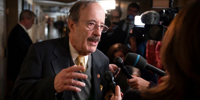 FILE - In this Dec. 17, 2019, file photo House Foreign Affairs Committee Chairman Eliot Engel, D-N.Y., talks to reporters as before he meets with fellow House Democrats at the Capitol in Washington. Amy McGrath and Engel live hundreds of miles apart in states with dramatically different politics. Yet they are both the preferred candidates of the Democratic Party’s Washington establishment as voters in Kentucky and New York decide their congressional primary elections on Tuesday. And both may be in trouble.(AP Photo/J. Scott Applewhite, File)