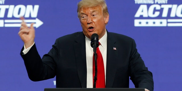 President Donald Trump speaks at the Students for Trump conference at Dream City Church, Tuesday, June 23, 2020, in Phoenix. (Associated Press)